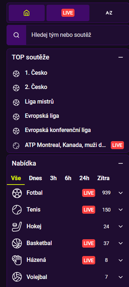 Nabídka jednotlivých soutěží