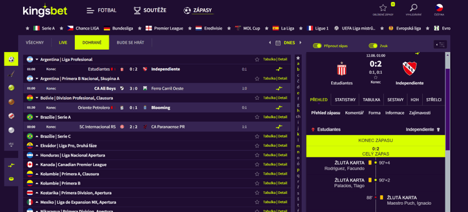 Live24 – kompletní výsledky na jednom místě v Kingsbet