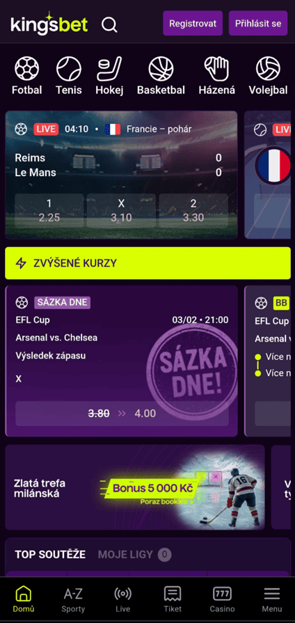 Mobilní aplikace Kingsbet