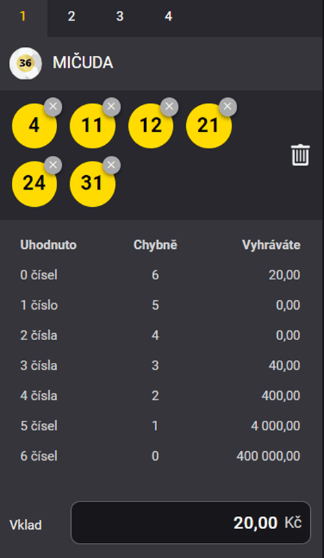 Zadejte výši vkladu