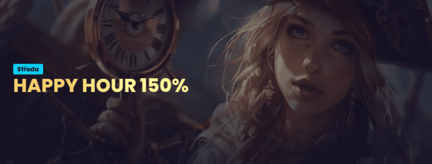 Happy Hour v eCasino.cz – 150 % vkladový bonus s 50 free spiny