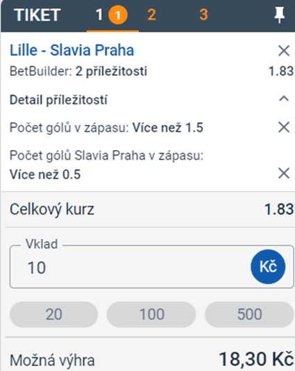 Sestavený tiket s BetBuilder