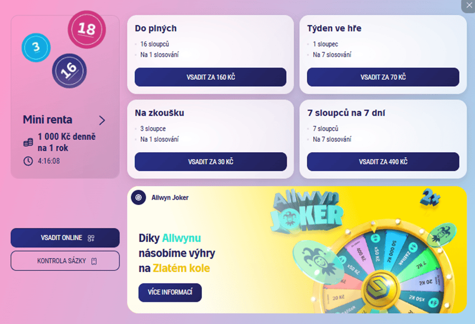 Klikněte na „Vsadit online“