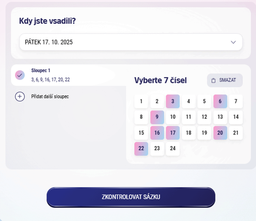 Vyberte svá vsazená čísla