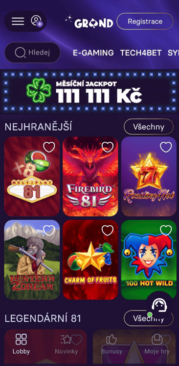 Úvodní stránka mobilní aplikace