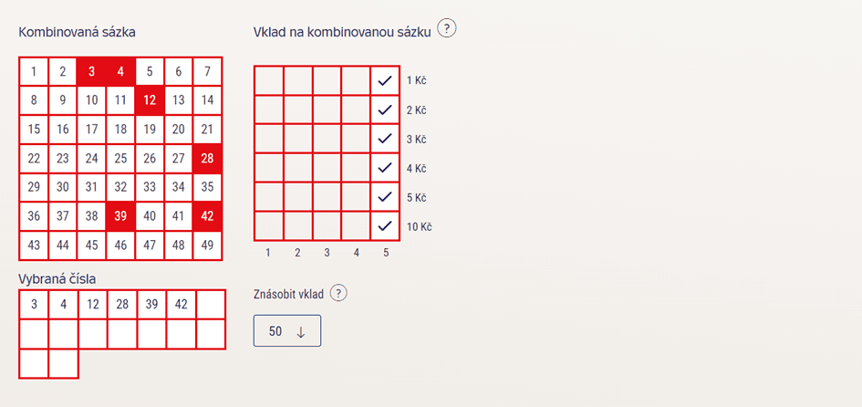 V případě kombinované sázky vyberte její parametry