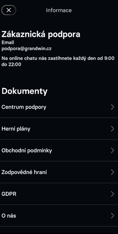 Informace o zákaznické podpoře