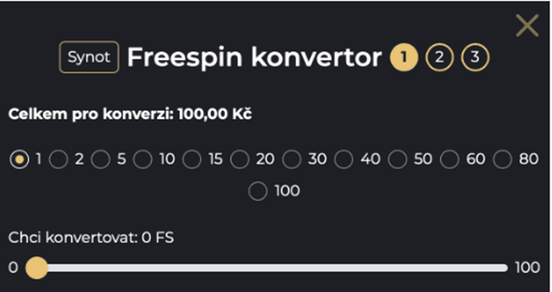 Upravte si posuvníkem hodnotu free spinů