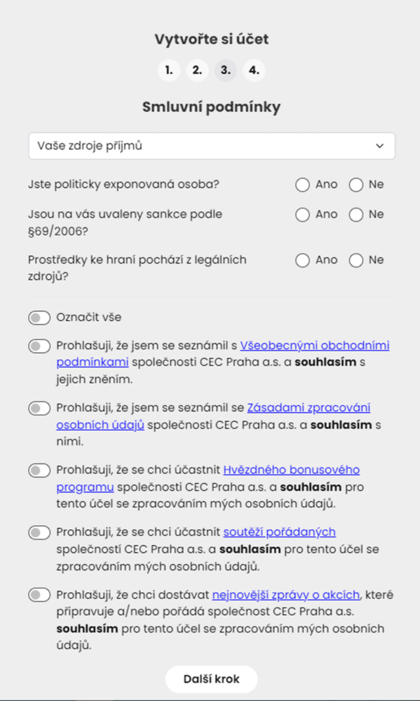 Vyplňte také potvrzení smluvních podmínek