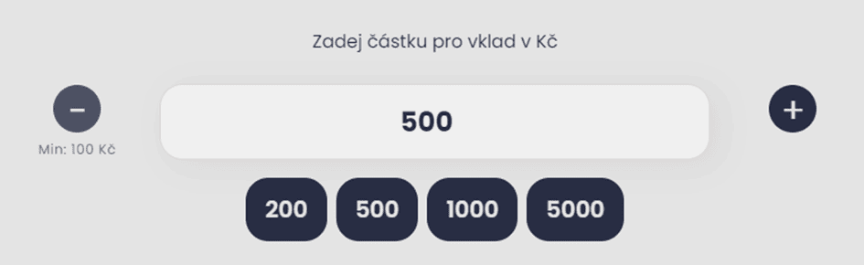 Do příslušného okýnka vyplňte požadovanou částku vkladu