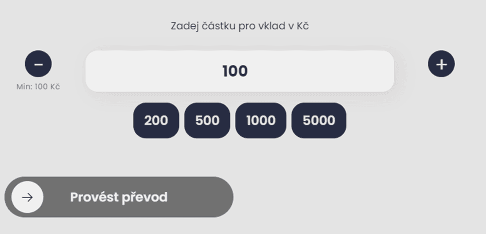 Vyplňte částku pro výběr a klikněte na tlačítko „Provést převod“