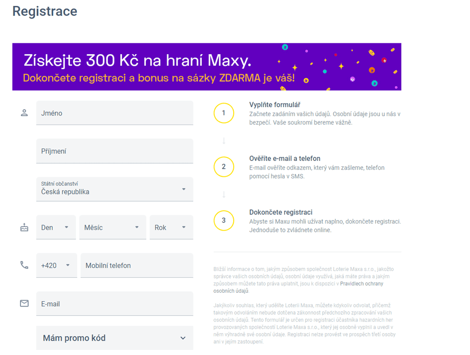 2. Kompletně vyplňte první stranu registračního formuláře.