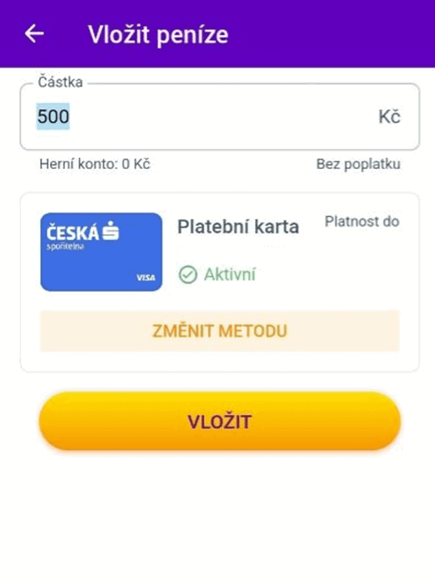 Vložení peněz na účet