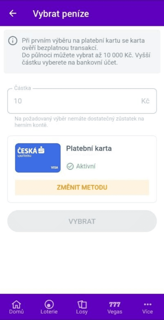 Výběr peněz z účtu