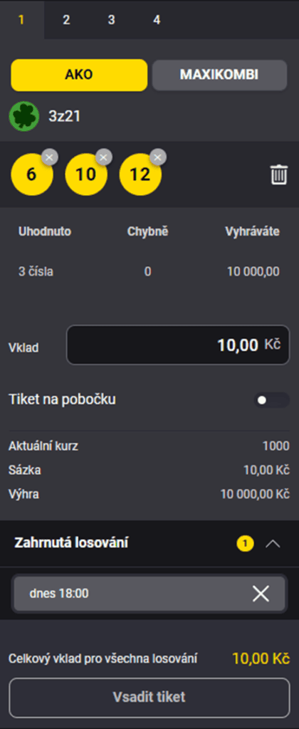 Zvolte výši vkladu a typ sázky