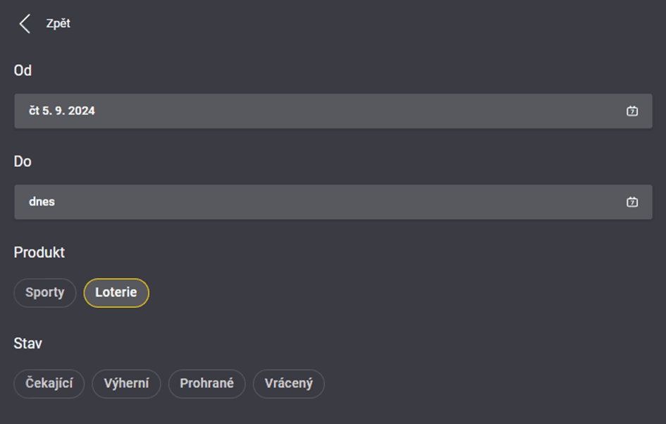 Můžete si vyfiltrovat tikety na vybrané datum