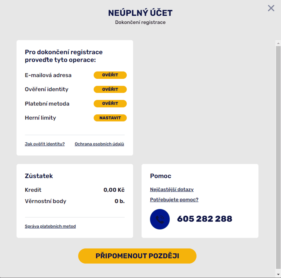 Nyní je potřeba ověřit svou totožnost