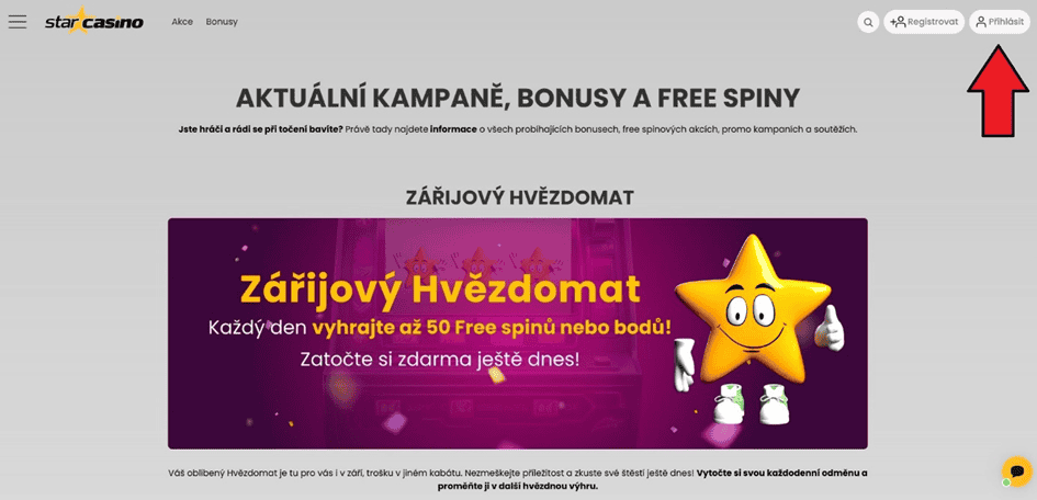 Klikněte na přihlásit