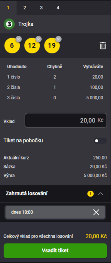 Vklad má svou pevnou výši 20 Kč