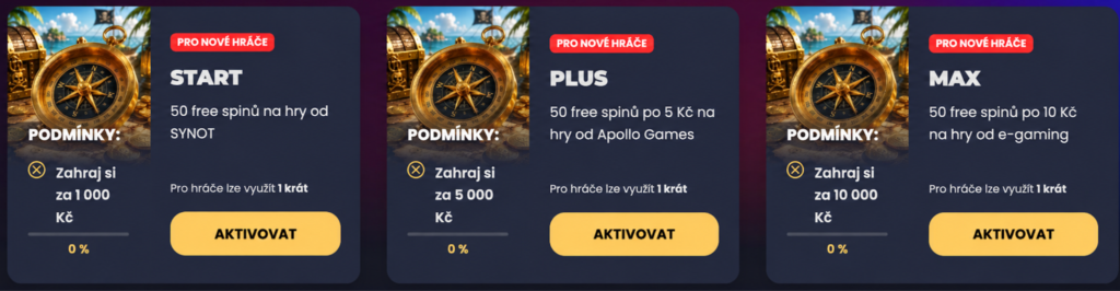 Dostupné bonusy s free spiny