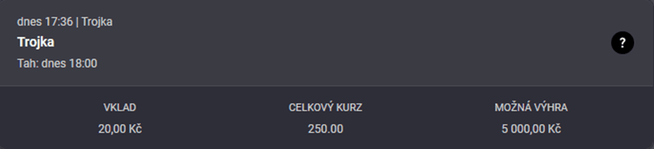 Zobrazení vsazeného tiketu