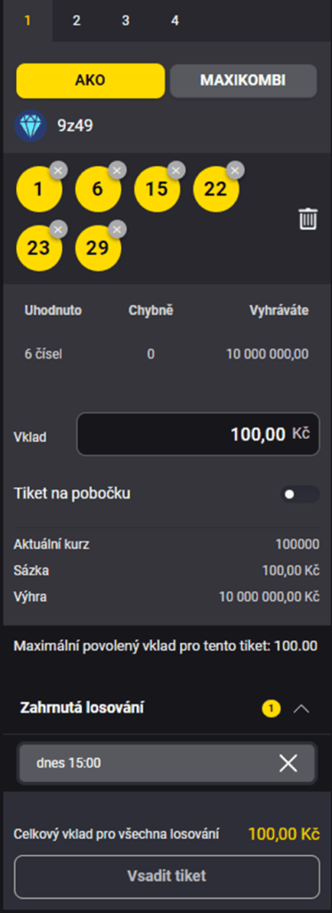 Zvolte výši vkladu a typ sázky