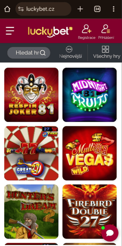 LuckyBet mobilní aplikaci nenabízí