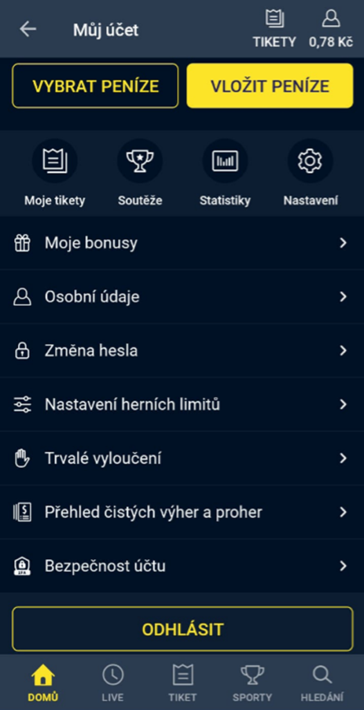 Možnosti nastavení a správy účtu