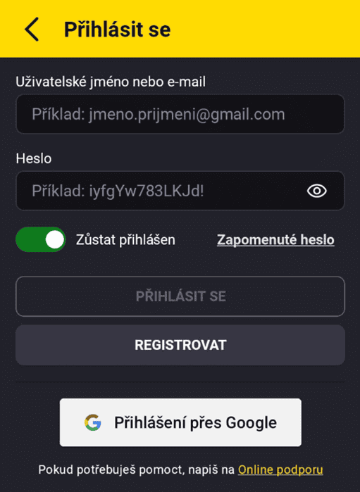 Přihlášení do aplikace
