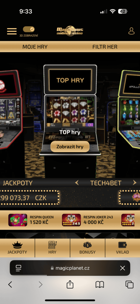 Stránky Magic Planet casina na iOS