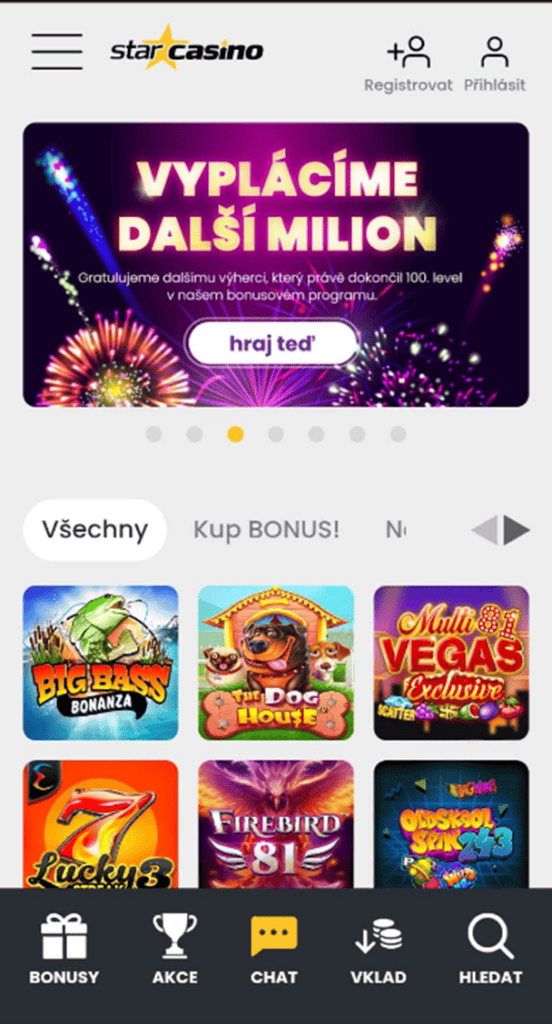 Star Casino mobilní verze stránek