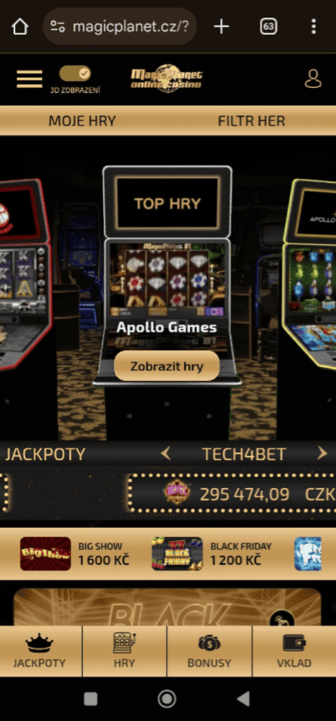 Stránky Magic Planet casina na Android