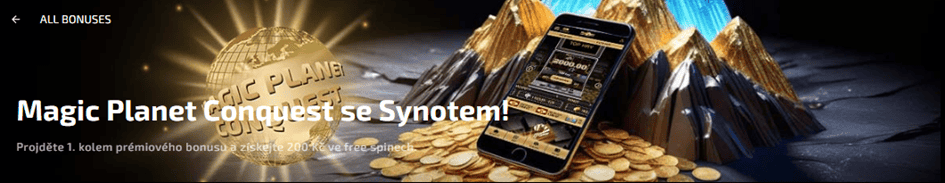 Synot Conquest v Magic Planet casinu s free spiny za 200 Kč + podíl ze 100 000 Kč!