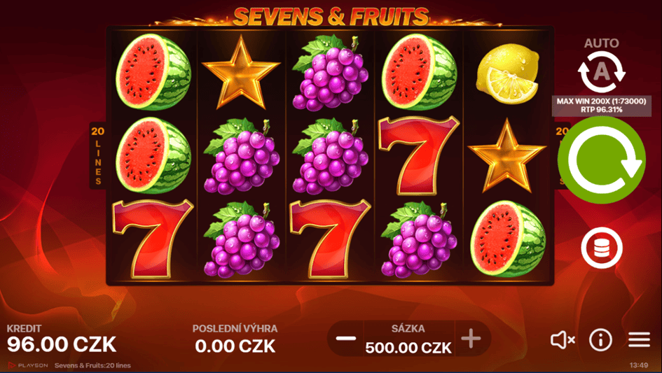 Sevens and Fruits: 20 Lines hra