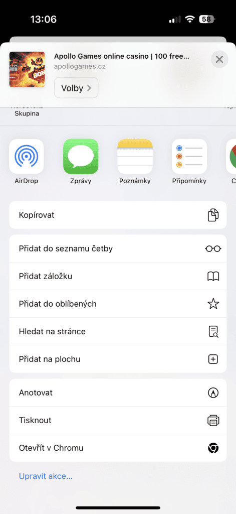 Přidání na plochu iOS