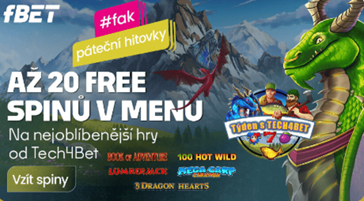 Páteční hitovky od fBET – Získejte 20 Kč ve free spinech za přihlášení