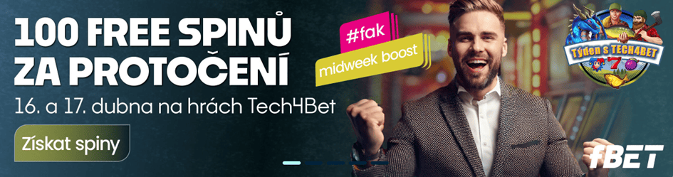 Midweek Boost v fBet přináší 100 free spinů do her od Tech4Bet!