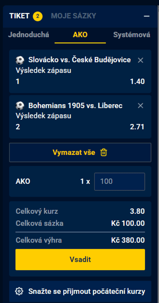 Vsazení tiketu