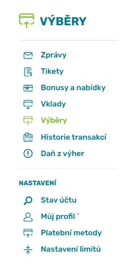 vyberte možnost „Výběry“