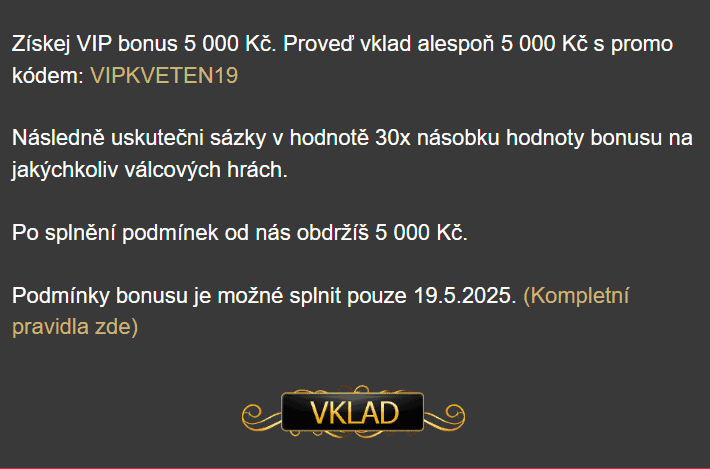 Popis akce na stránkách Synot Tip casina