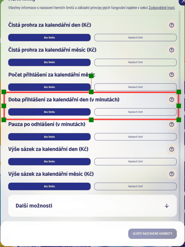 Nastavení časového limitu hraní na Sazka Hrách