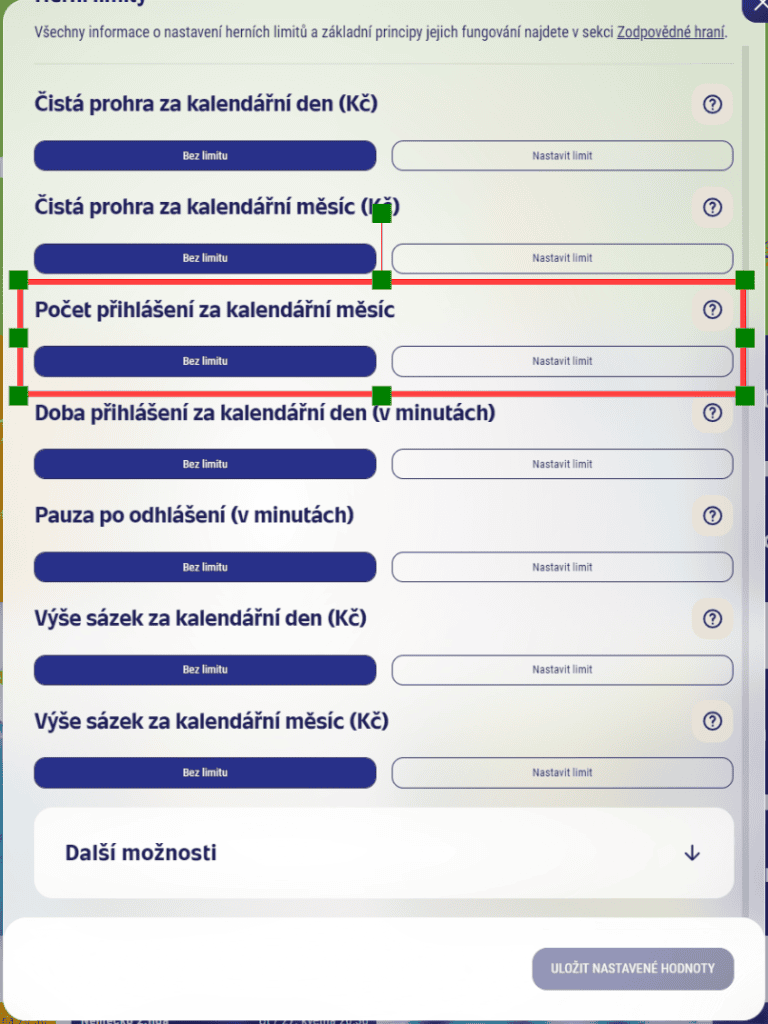 Nastavení limitu počtu přihlášení na Sazka Hrách