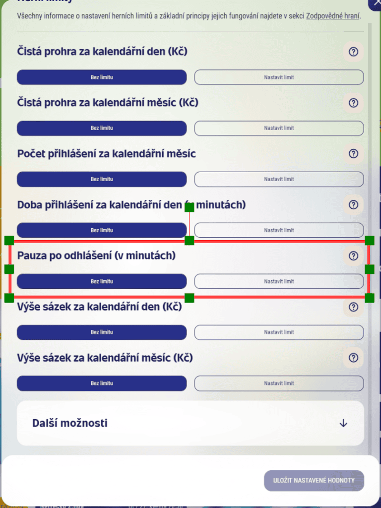 Nastavení pauzy po odhlášení na Sazka Hrách