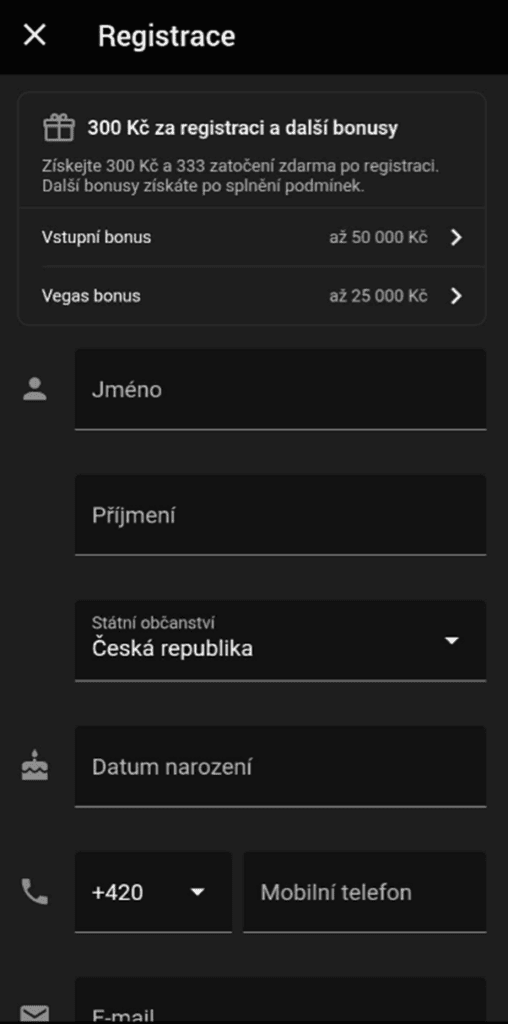 Druhý krok registrace