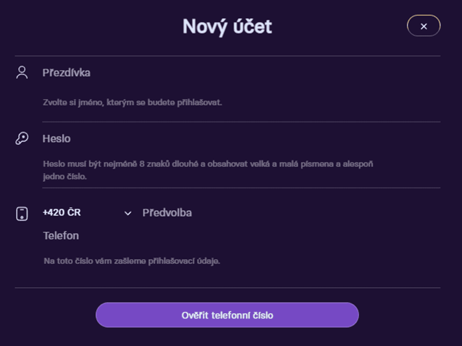 První krok registrace