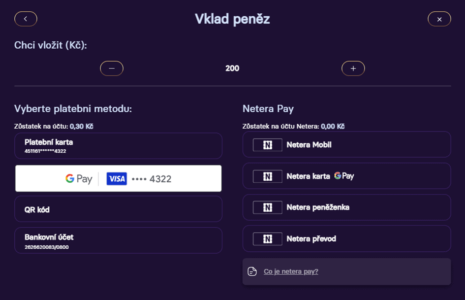 Přiřazení platební metody