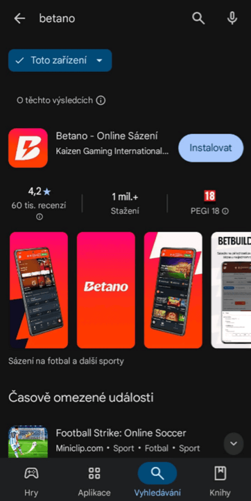 Stažení mobilní aplikace Betano