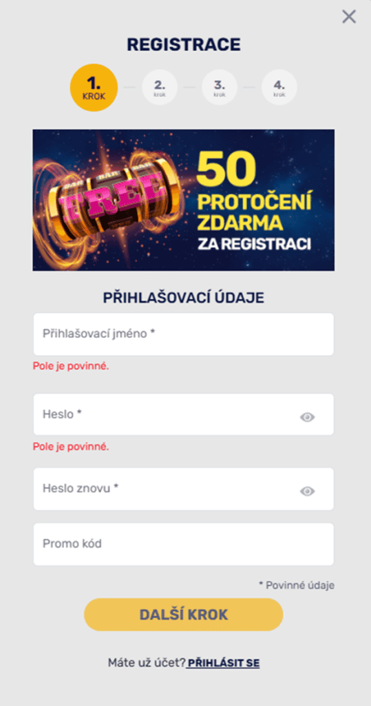 Vyplňte přihlašovací údaje