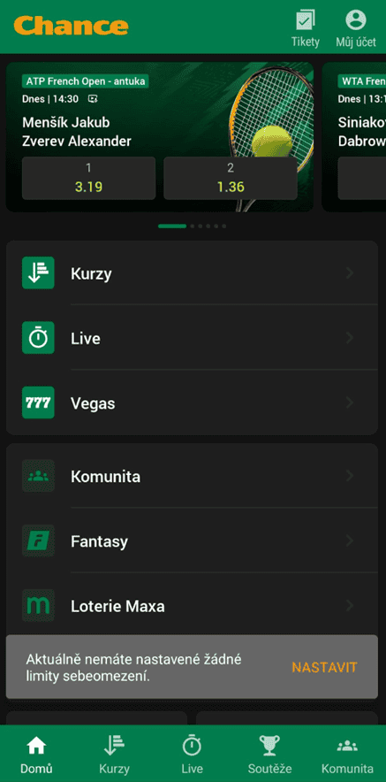 Chance Vegas mobilní aplikace
