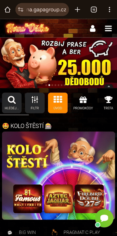 Herna u Dědka mobilní verze stránek